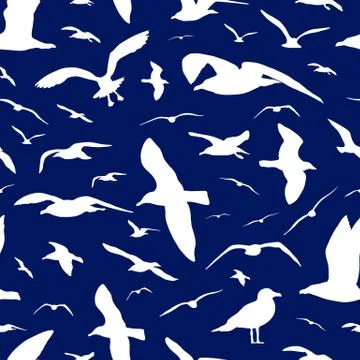Seagull silhouettes seamless pattern vector background Stock Illustration