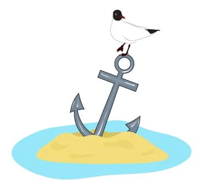 Seagull sits at anchor Stock Illustration