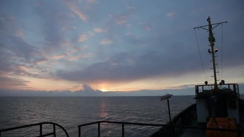 Seagull sitting on mast. sunset. ship silhouette. 20160131090638 124 3 Stock Footage 130356538