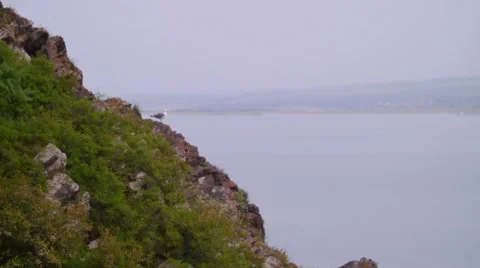 Seagull Sitting on the Side of a Mountain Overlooking the Ocean 스톡 동영상 53232738