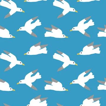 Seagull vector flat seamless pattern. Background for wallpaper, wrapping, pac Stock Illustration