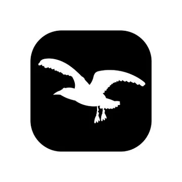 Seagull - vector logo icon for web. white on black. Minimalistic cartoon styl Illustrazione stock