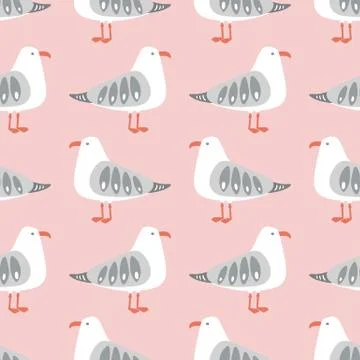 Seagull vector seamless repeat pattern design. Stock Illustration
