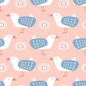 Seagull vector seamless repeat pattern design. Illustrazione stock