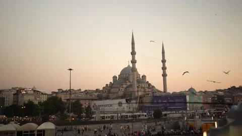 Seagulls Are Flying Above Halic (Golden Horn) At Sunset, Istanbul Cinematic Stock Footage 180712640