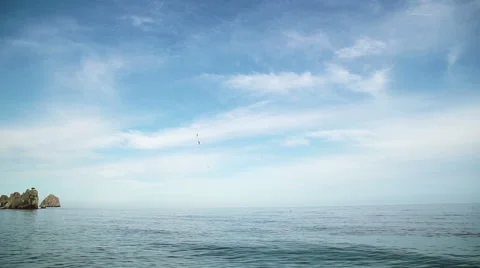 Seagulls in the cloudy sky fly over the Black Sea. Crimea Stock Footage 65626660