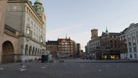 Seagulls In Empty Streets Of Nytorv During Lockdown Stock-Footage 129257083