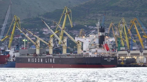 Seagulls fly against the background of a dry cargo ship 4K Stock Footage 157740640