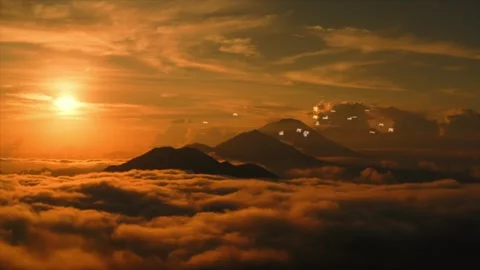 Seagulls Flying Through Orange Sunset Clouds Stock Footage 325329440