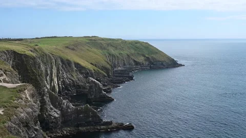 Seagulls on Old Head Sea cliffs Stock Footage 157935886