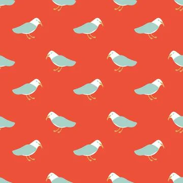Seagulls on red seamless vector pattern Stock Illustration