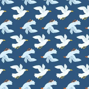 Seagulls seamless pattern. Background of sea birds. Stock Illustration