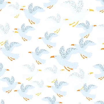 Seagulls seamless pattern. Background of sea birds. Stock Illustration