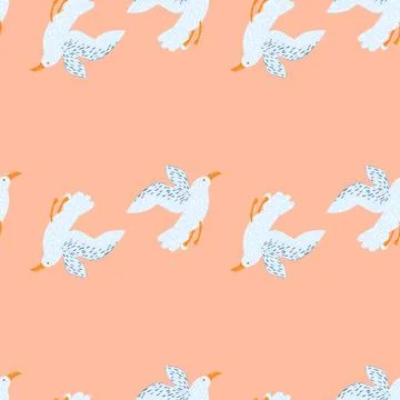 Seagulls seamless pattern. Background of sea birds. Stock Illustration