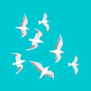 Seagulls in the sky. Vector flat illustration Stock Illustration