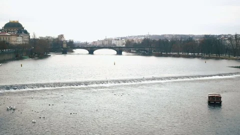 Seagulls soar over Vltava. Stock Footage 71321989