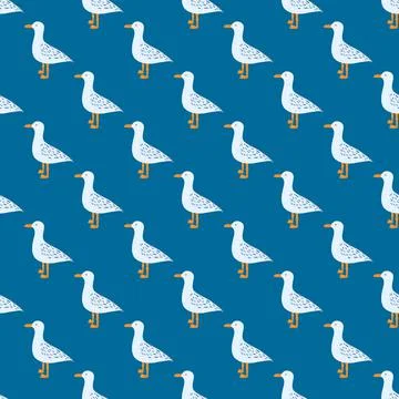 Seagulls standing seamless pattern. Background of sea birds. Stock Illustration