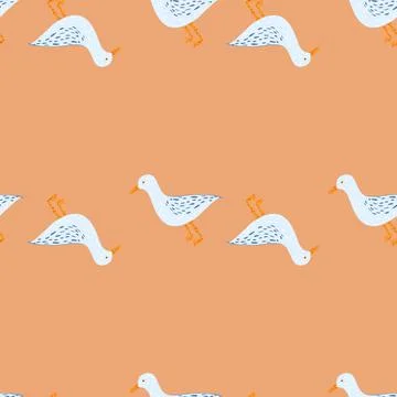 Seagulls standing seamless pattern. Background of sea birds. Stock Illustration