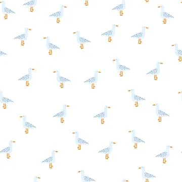 Seagulls standing seamless pattern. Background of sea birds. Stock Illustration