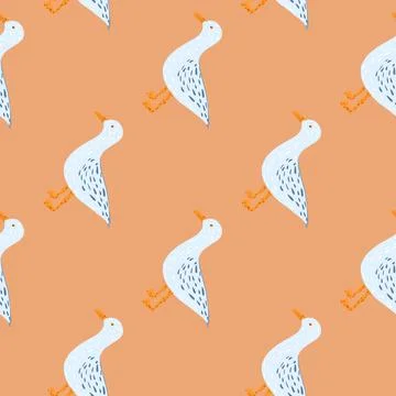 Seagulls standing seamless pattern. Background of sea birds. Stock Illustration