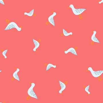 Seagulls standing seamless pattern. Background of sea birds. Stock Illustration