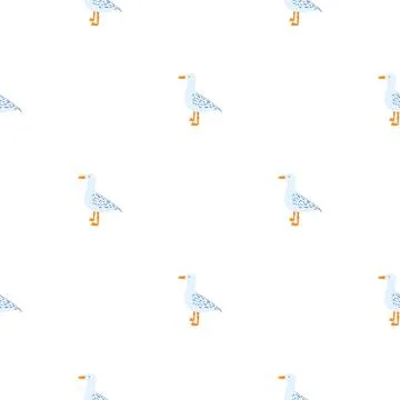 Seagulls standing seamless pattern. Background of sea birds. Stock Illustration