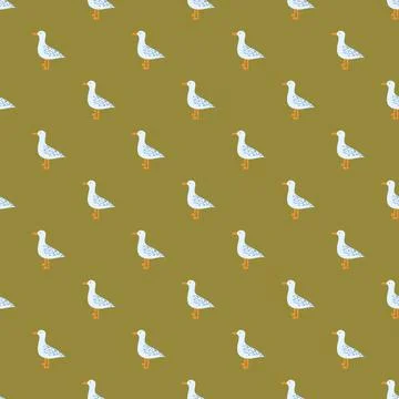 Seagulls standing seamless pattern. Background of sea birds. Stock Illustration
