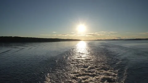 Seagulls At Sunset Behind The Stern Of The Ship Stock Footage 339090165