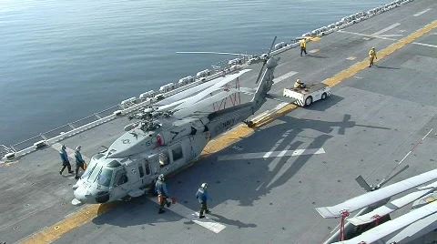 Seahawk Pulled on Flight Deck (HD) c Stock Footage 695987