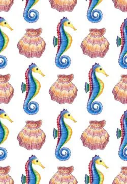 Seahorse and shell pattern Stock Illustration