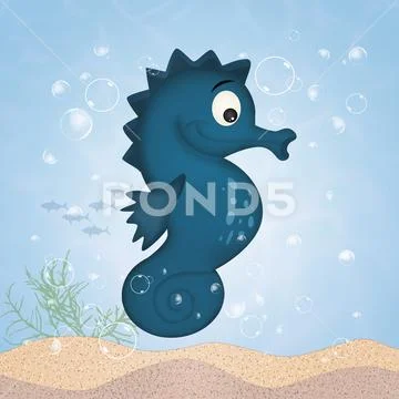 Seahorse cartoon to the sea Stock Illustration