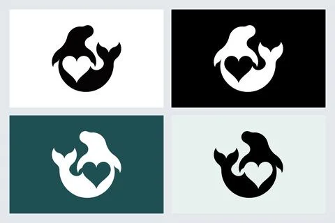 Seal and Heart Icon Vector Logo Set Stock Illustration