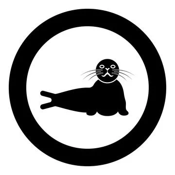 Seal lying icon in circle round black color vector illustration image solid.. Stock Illustration