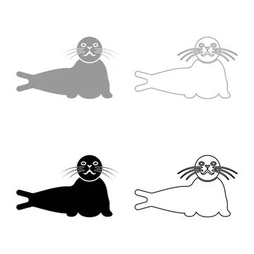 Seal lying set icon grey black color vector illustration image solid fill o.. Stock Illustration
