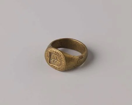 Seal ring. Ring with oval stamp stamp on which a shield with a tree branch... Stock Photos