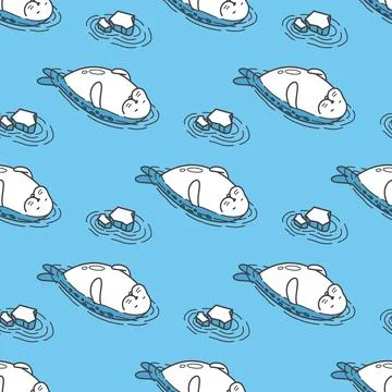 Seal sea lion Seamless Pattern vector walrus iceberg  wallpaper background blue イラスト素材