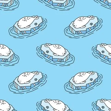 Seal Seamless Pattern vector walrus sea lion sleep ice iceberg tile background Stock Illustration
