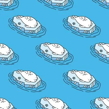 Seal Seamless Pattern walrus vector sea lion sleep ice background Stock Illustration