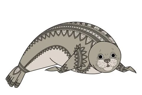 Seal Zentangle vector. Phoca Zen Tangle. Wild animals of Antarctica. Northern Stock Illustration