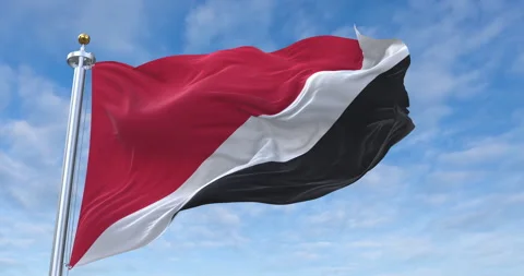 Sealand flag with flagpole waving in rolling clouds looping, 4K (Perfect Loop) Video stock 297779309