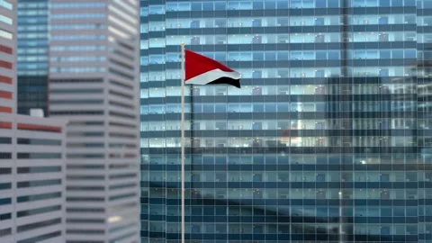 Sealand Principality of Flag 3D Render Animation Waving Against Glass Office Stock Footage 333077290
