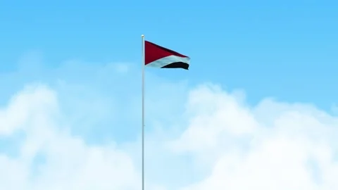 Sealand Principality of Flag 3D Render Animation Waving on Pole with Blue Sk Stock-Footage 333083584
