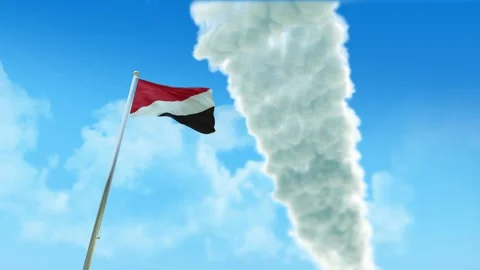 Sealand Principality of Flag 3D Render Animation on Pole with Fighter Jets S Video stock 333347076