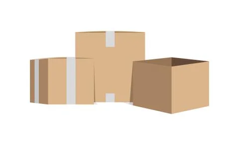Sealed and open cardboard boxes Illustrazione stock