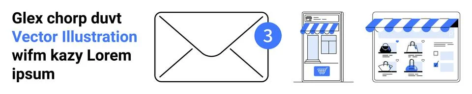 Sealed envelope with unread email notification, online storefront with awning Illustrazione stock