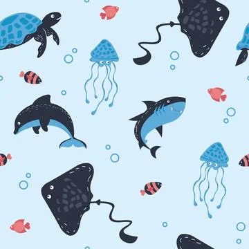 Sealife animals swiming pattern Illustrazione stock