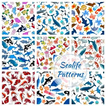 Sealife seamless vector pattern of cartoon fish Illustrazione stock