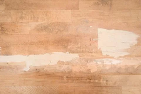 Sealing cracks in old table with acrylic putty. Concept repair of old woode.. Stock Photos
