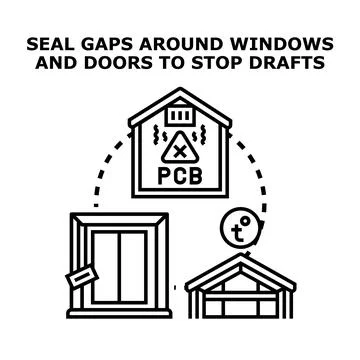 Sealing gaps around windows and doors for energy efficiency Stock Illustration
