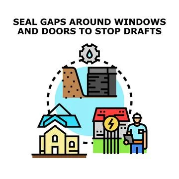 Sealing gaps around windows and doors preventing drafts Ilustración de archivo